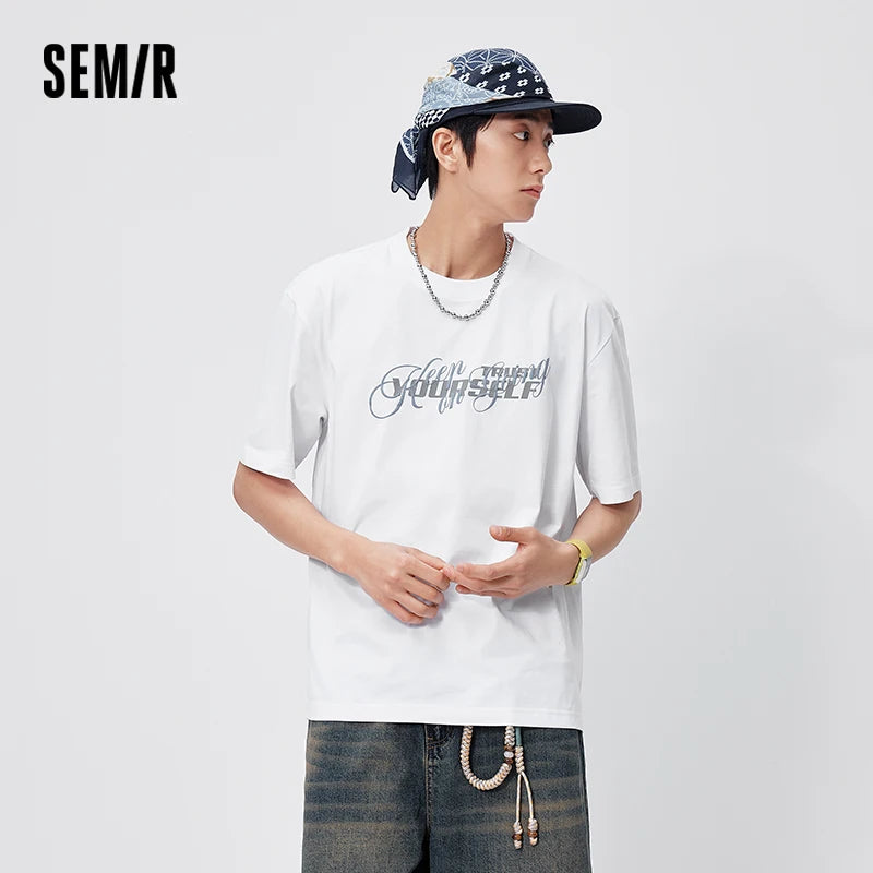 Semir Mens Tshirt 2026 Trendy Letter Printed Knitted Moisture Wicking Quick Dry Crew Neck Casual