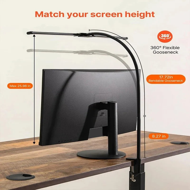 ចង្កៀងតុ LED ដែលអាចបន្ថយពន្លឺបាន ៥ ពណ៌ ក្បាលពីរ ការពារភ្នែក ចង្កៀងម៉ូនីទ័រកុំព្យូទ័រ ចង្កៀងតុ USB ចង្កៀងអានសម្រាប់ចង្កៀងការិយាល័យ