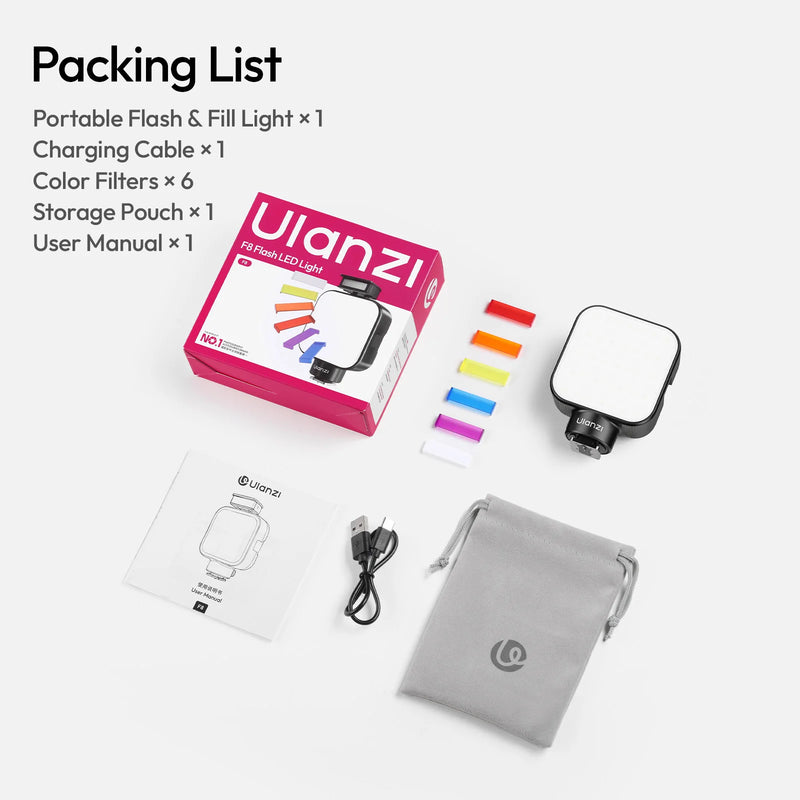 ភ្លើងវីដេអូ Ulanzi F8 ចល័ត RGB ពន្លឺកាមេរ៉ា GN8 2500-6500K បំពេញពន្លឺសម្រាប់ Canon សម្រាប់ Sony សម្រាប់ Nikon សម្រាប់ Fuji Vlog Photography