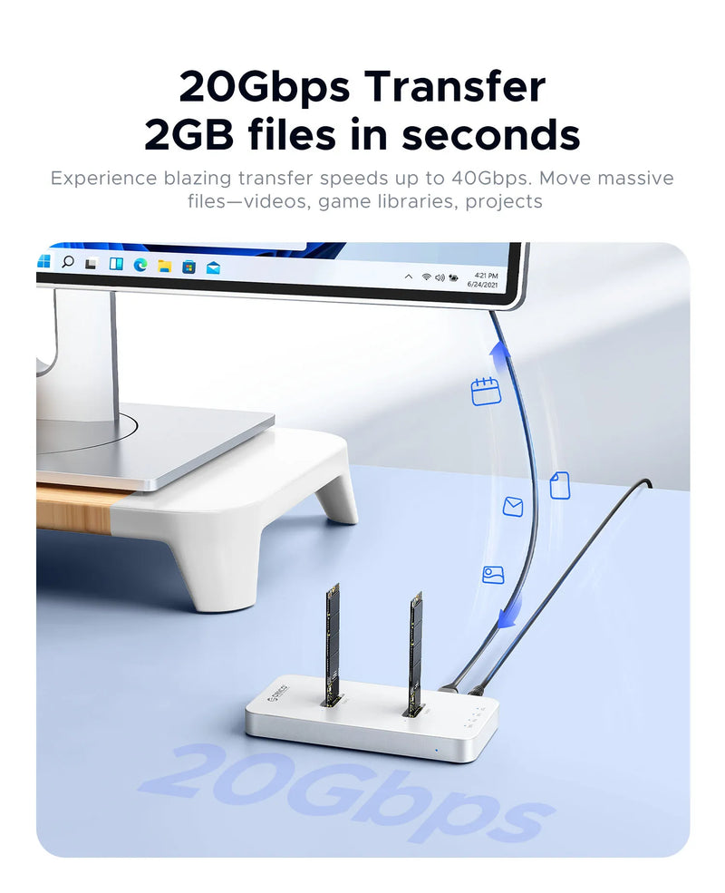 ORICO M.2 NVMe SATA SSD Enclosure Docking Station Aluminium Alloy USB 3.2 Gen 2 10Gbps External Docking Base Tool Free