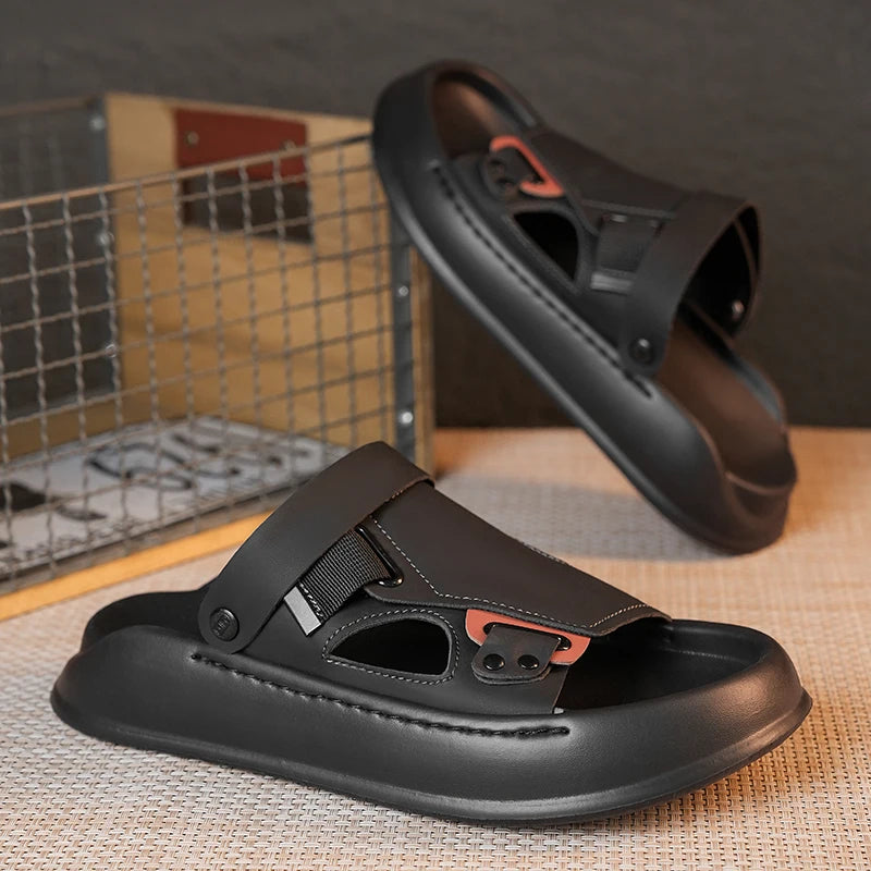 Men's casual Solid Color One strap slide slippers summer new breathable lightweight soft sole slip on outdoor beach walking shoe