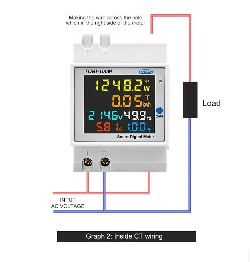 TOMZN 6-in-1 WiFi Smart Meter – Voltage, Current, Power, Energy, Frequency, PF, Timer, with Internal/External CT
