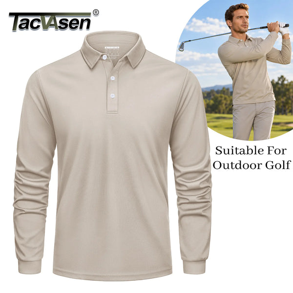 TACVASEN Men's Long Sleeve Quick-Dry Polyester Mesh Polo, Stretch Golf Top with 3-Button Color-Block Placket for Outdoor Sports
