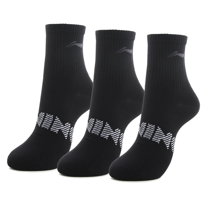 Li-Ning Unisex Sports Style Men Women 3Pairs Socks 24-28cm Breathable LiNing Letters Comfortable Sport Sock AWSU023