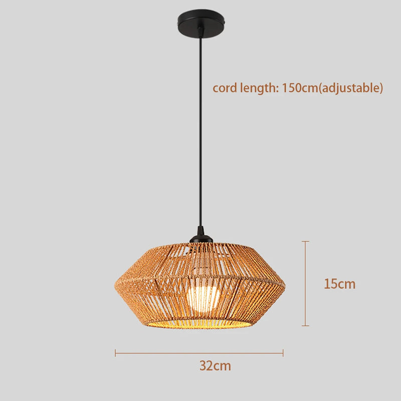 Woven Pendant Light 32CM Boho Chandelier Handwoven Lamp Shade Rustic Light Fixtures Farmhouse Ceiling Hanging Lamp for Home