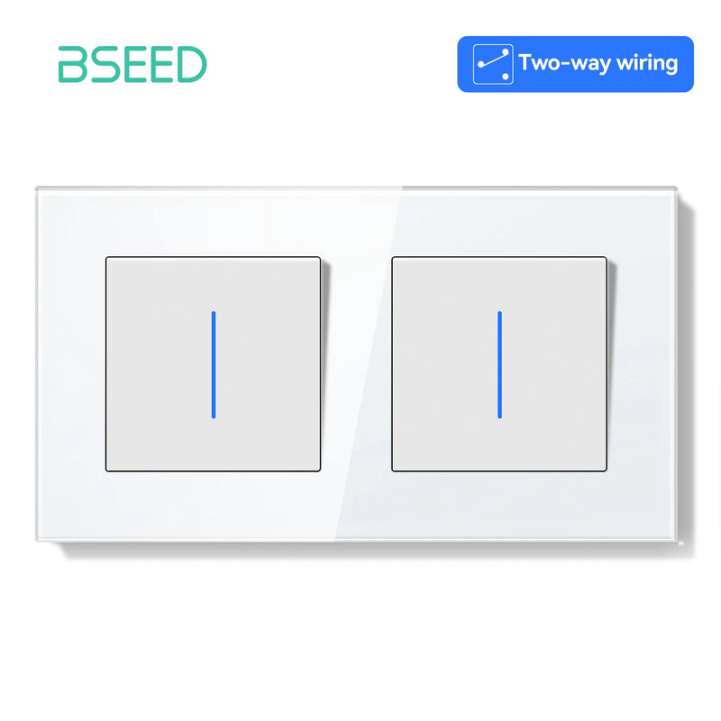 BSEED E Series Mechanical Button Switch 1/2Gang 2Way Wall Light Switch Glass Panel Switch With LED Indicator for Stairs 250V