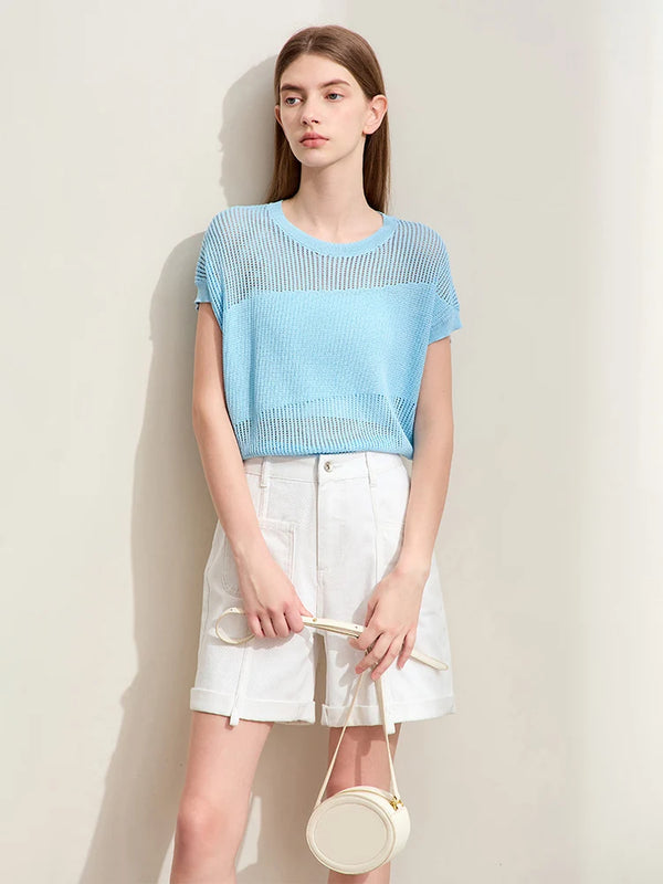 អាវយឺត Amii Minimalism សម្រាប់នារី 2025 រដូវក្តៅថ្មី រលុង ក ប្រហោង ប៉ាក់ដោយដៃអាវ Raglan 12422162