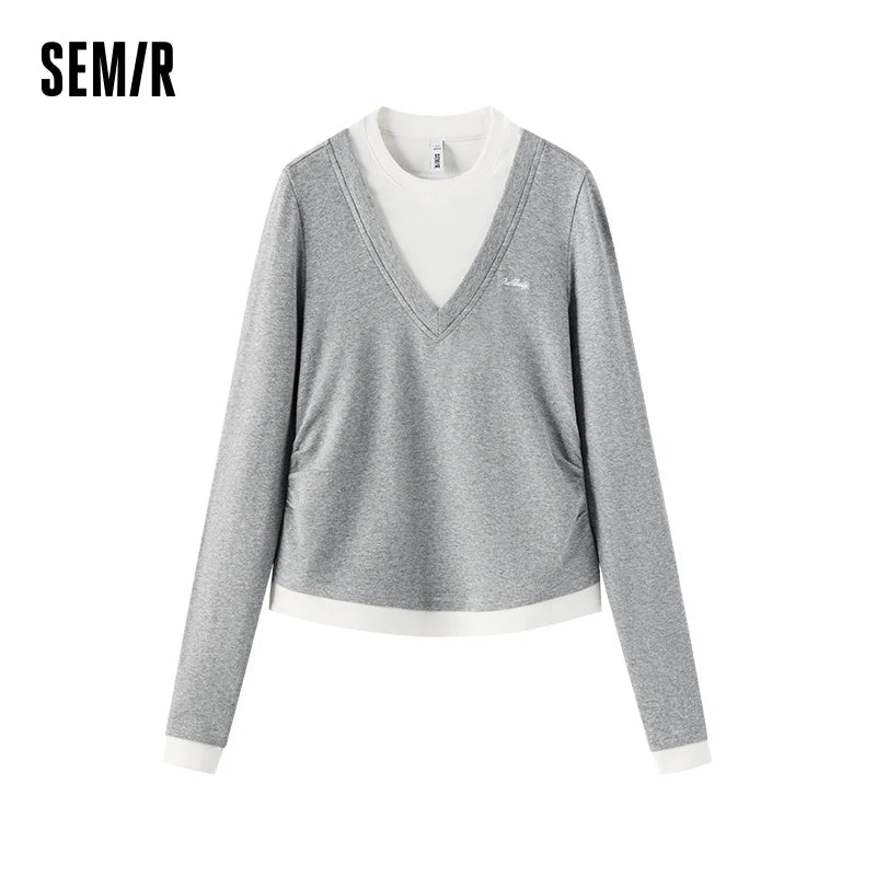 Semir Women Knit Tshirt Antibacterial Thermal Warmth Slim Fit Layered Look 2026 New Winter Daily Wear Urban Casual Style