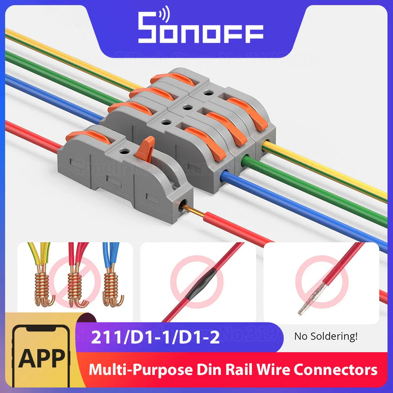 SONOFF Din Rail Wire Connector Universal Compact Wiring Terminal Block Push-in Multi-Purpose for Electrical Cable Connection