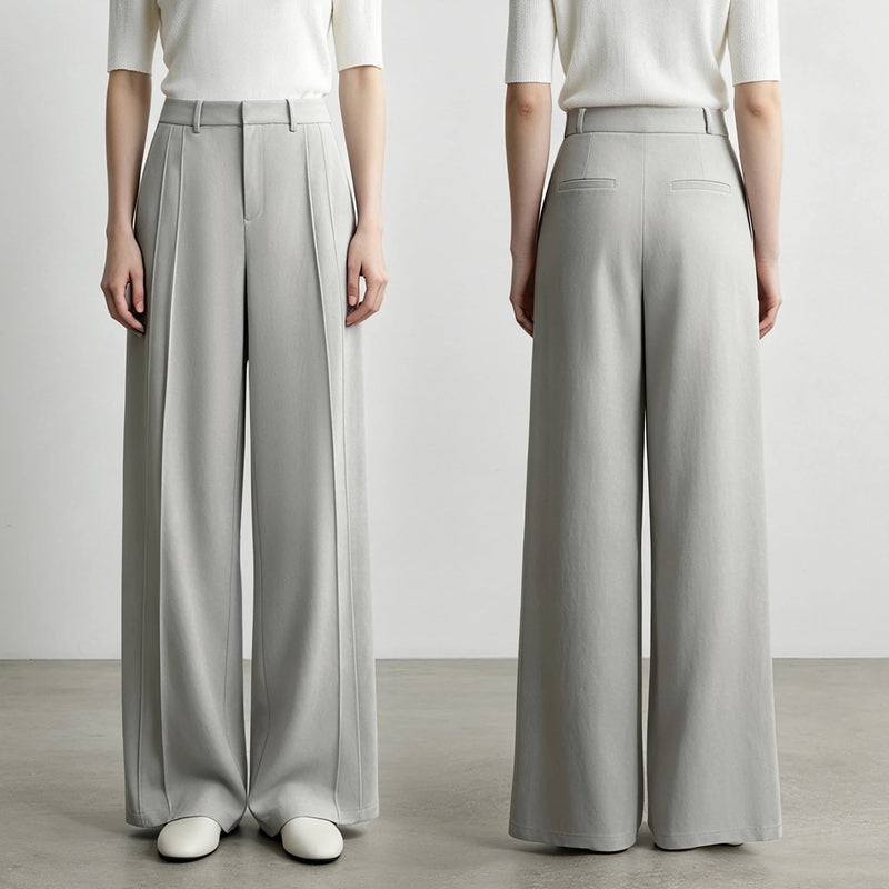 Amii Wide Pants Woman 2026 Autumn New Pleated Breathable Casual Trousers Loose Versatile Middle-aged Women's Clothing 12623019