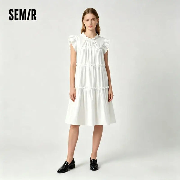 រ៉ូបស្ត្រី Semir ដៃអាវមូល រ៉ូបនំខេក រ៉ូបក្មេងស្រី ស្រស់ស្អាត សុភាពរាបសារ ខ្នាតតូច រដូវក្តៅ ឆ្នាំ២០២៦ អាវធម្មតា