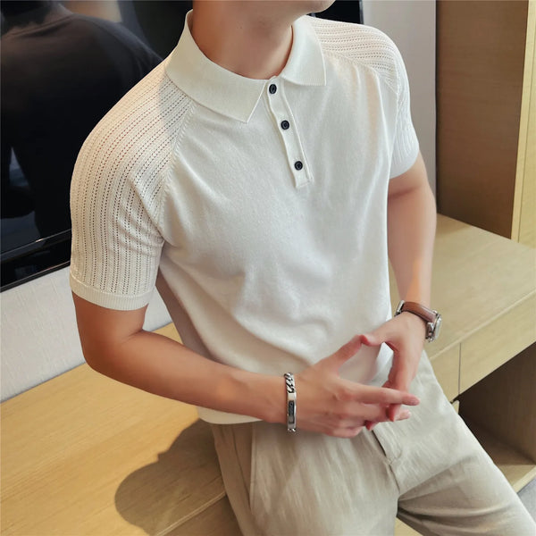 Men's Ice-Silk Polo Shirt – Breathable, Wrinkle-Resistant & Cooling Short Sleeve Knit Top with Structured Shoulders