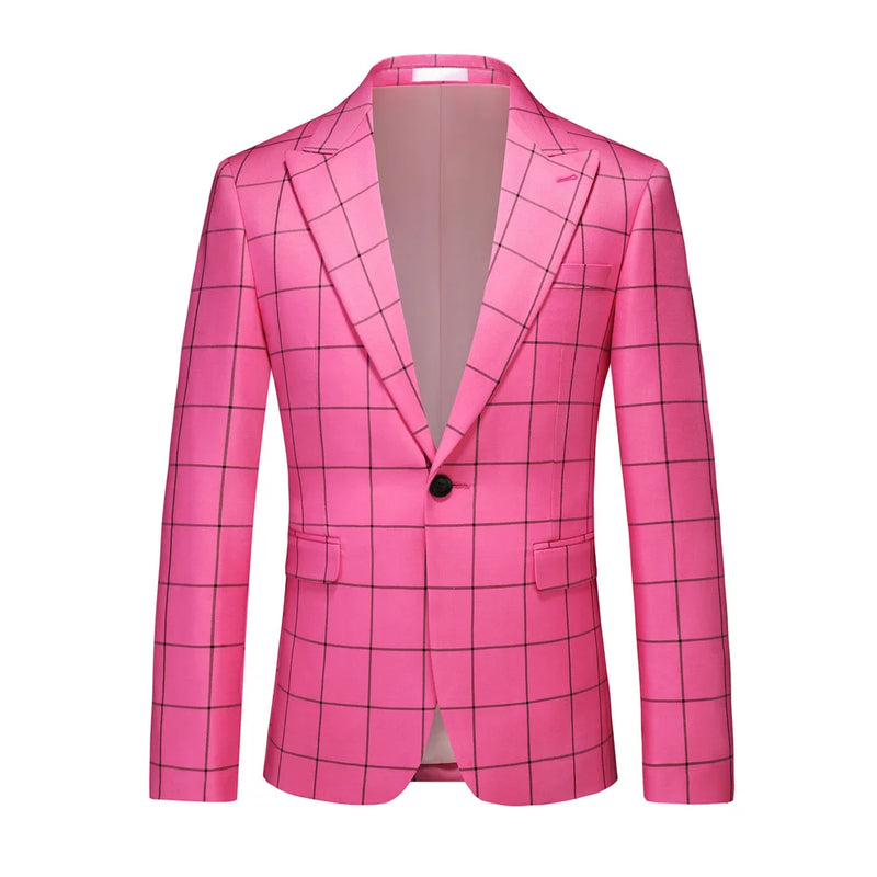 Men's Black White Plaid Long Sleeve Blazers, Fashion Slim Fit Suit Jacket, Wedding Party Tops Coat, Asian Size M6XL