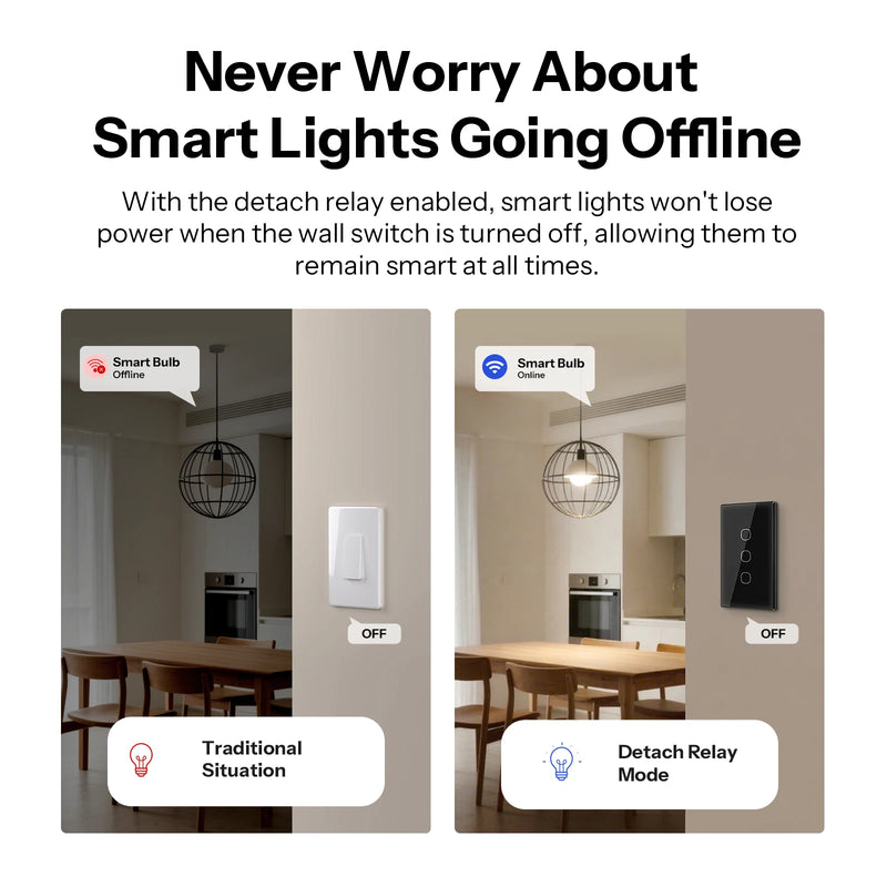 SONOFF T6 120 1/2/3 Gang Black TX Gen2 Matter Smart Touch Wall Switch Detach Relay Mode Night Switch Works with Alexa Apple Home