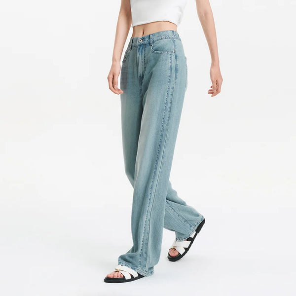 ខោ Semir សម្រាប់នារី ខោ Denim ពាក់កណ្ដាលចង្កេះយឺត ប្រវែងជាន់ ផាសុកភាព ស្លីម សម ត្រជាក់ ជើងធំទូលាយ ម៉ូដធម្មតា រដូវក្ដៅ 2026