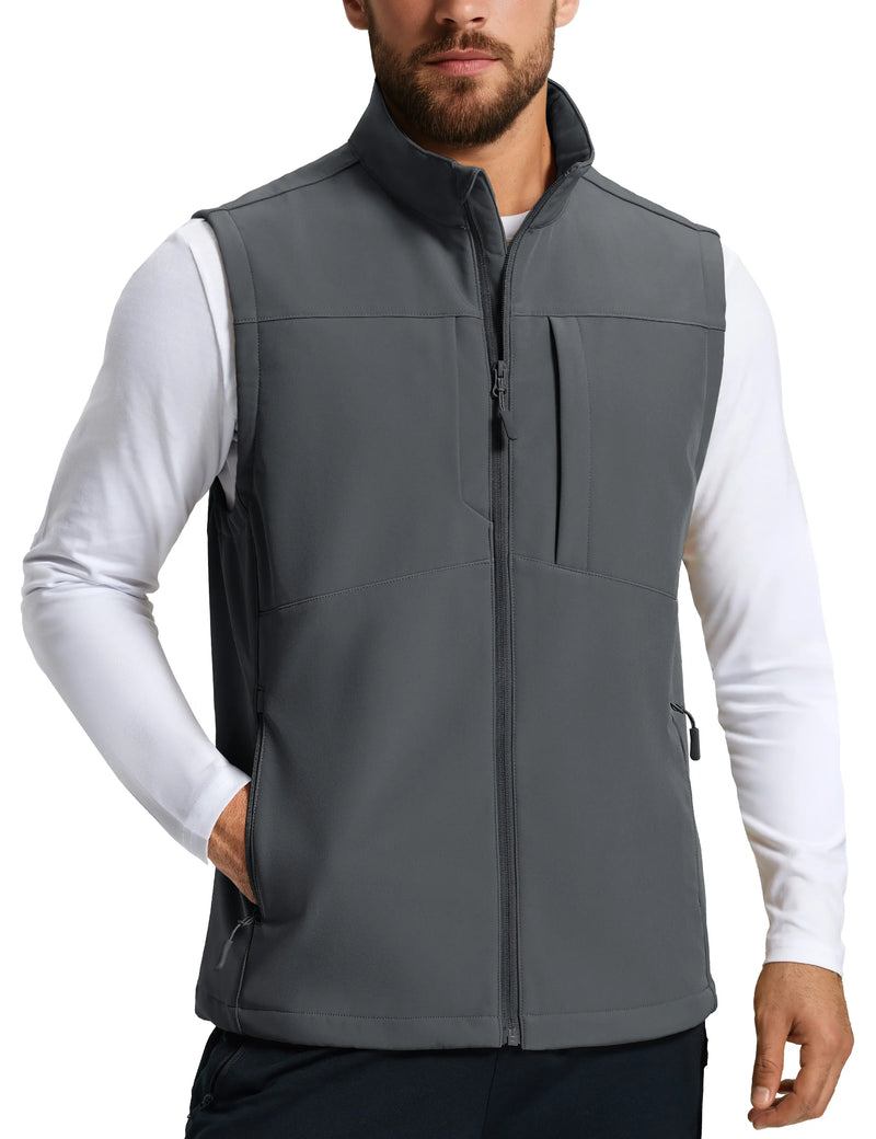 TACVASEN Men's Running Vest Outerwear Lightweight Windproof Fleece Lined Softshell Sleeveless Jacket for Casual Golf Work Hiking