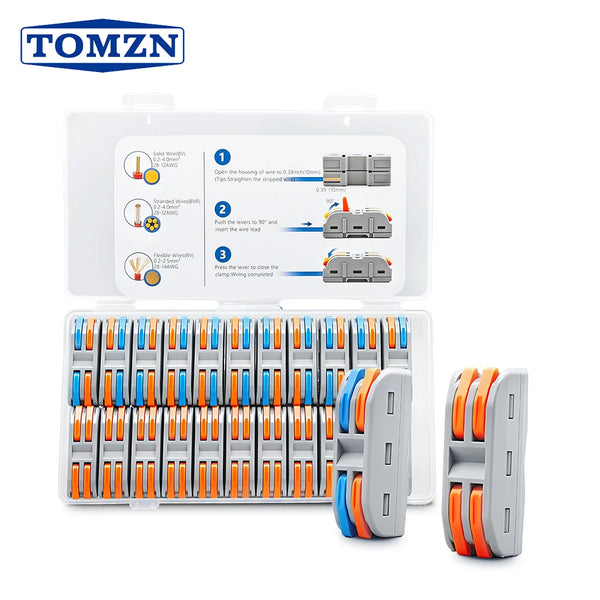 TOMZN Quick Lever Wire Connector 2IN 2OUT 22PCS For BV BVR RV 28-12AWG 250V 32A 0.2-4mm2 Soild/Stranded/Flexible Wire