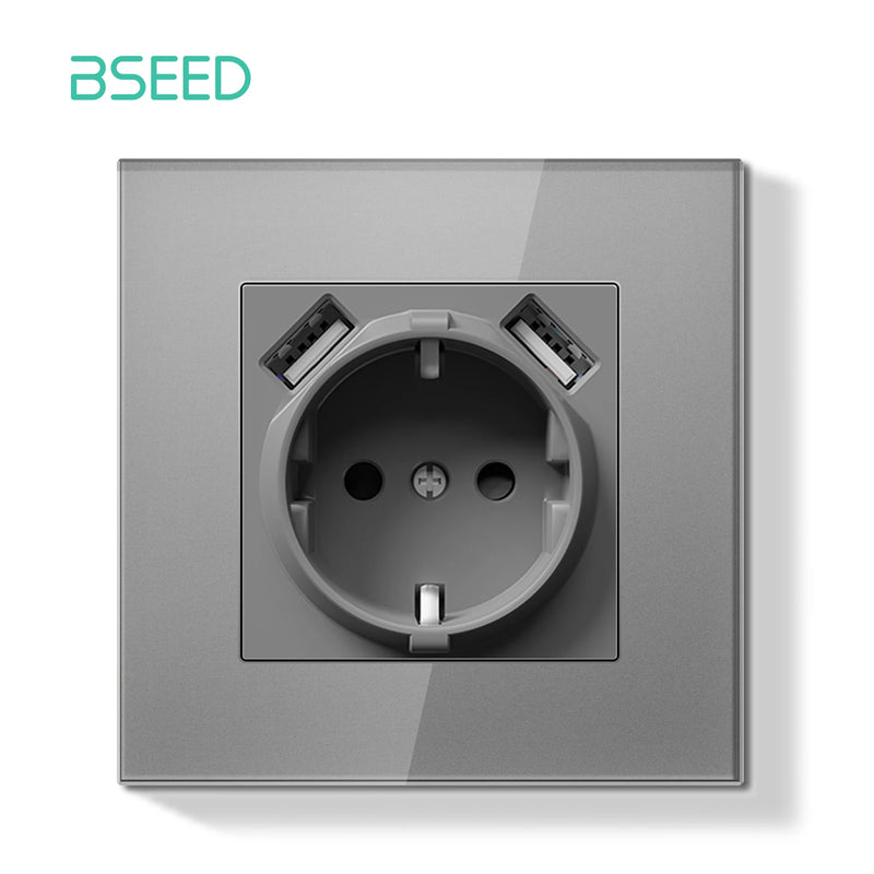 BSEED E Series Mechanical Button Switch 1/2Gang 1Way Light Switch Wall Electrical Socket ST TV CAT6 Socket Glass Panel Switch