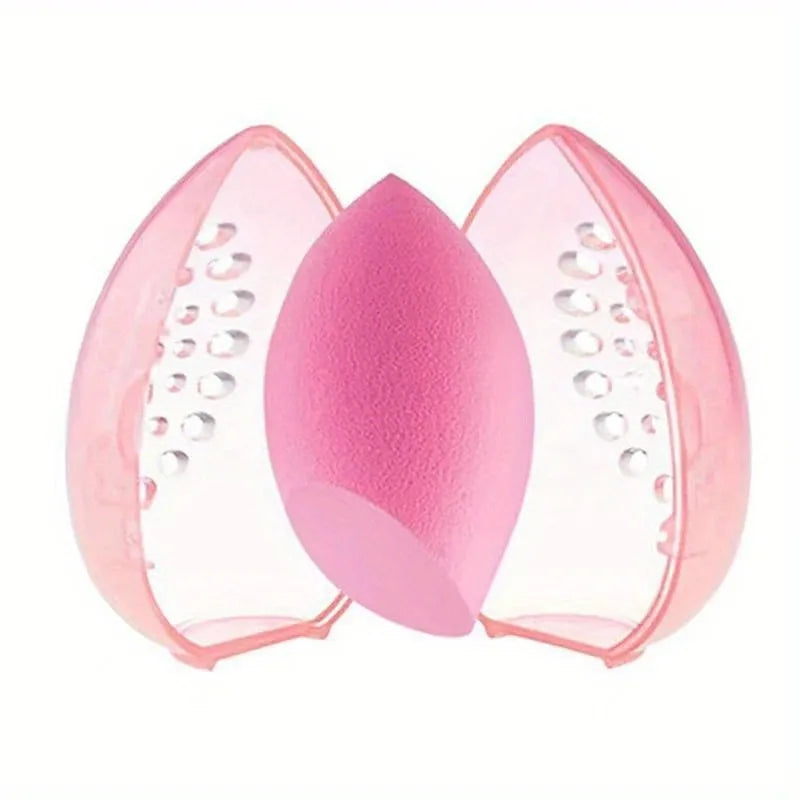 2pcs Travel Cosmetic Sponge Box, Portable, Pink, White. Plastic Box Cosmetic Organizer, Beauty Egg Storage Box.