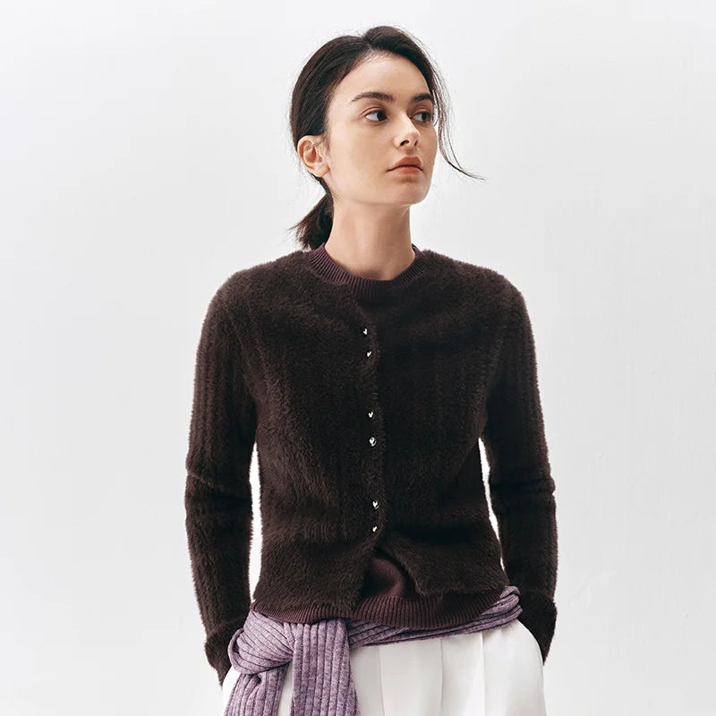 Semir Women Cardigan Faux Mink Texture Knit Texture Slim Fit Petite Fit 2026 Winter Soft Touch Warm Knit Layering Design