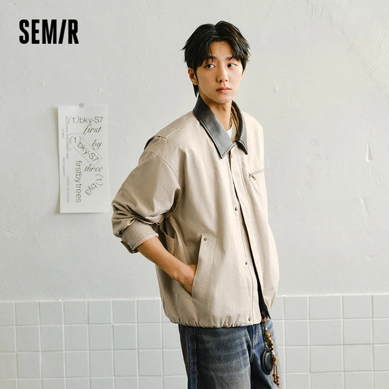 Semir Unisex Jacket 2026 New Retro Patchwork Lapel Cargo Harrington Cool Trendy Casual Loose Fit Tops