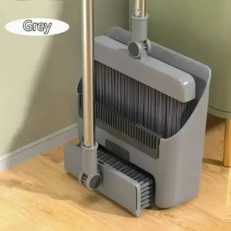 3-in-1 folding broom and dustpan set-Multi-surface cleaning set with strong bristles | Compact floor brush for carpet/hard