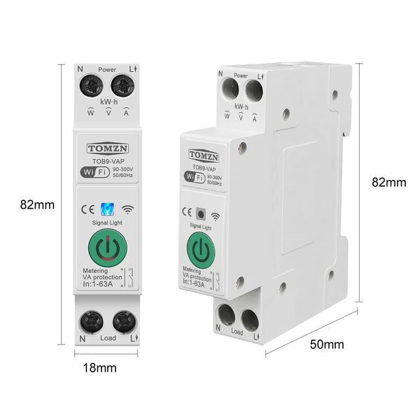 TOMZN 63A TUYA WiFi Smart Circuit Breaker Over Current Under Voltage Protection Power Metering Wireless Remote Control Switch