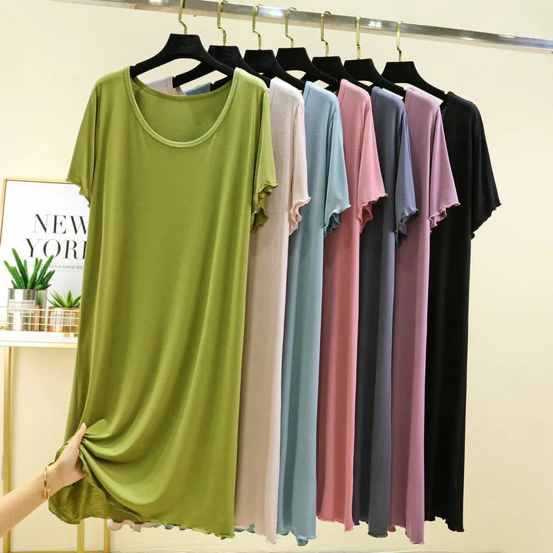 Casual Short Sleeve Night Dress Women Sleepwear Modal Loose Sleep Shirts Loose Summer Nightgowns Female Nightwear Night Gown