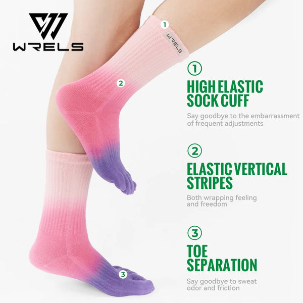 WRELS Toe Socks Cotton Athletic Running Five Finger Socks Colorful Wicking Compression Sweat-Absorbing Breathable Five Toe Socks