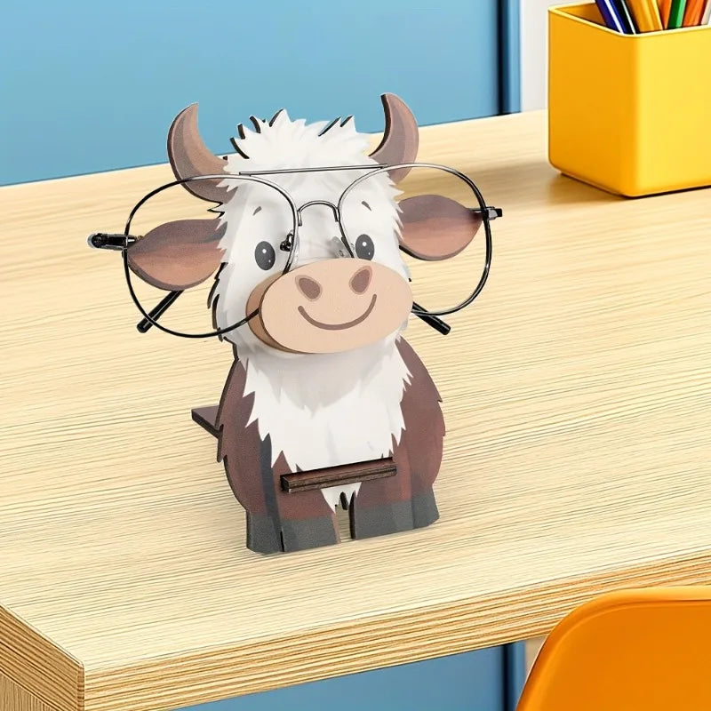 1pc Wooden Highland Cow Eyeglass Frame,Cute Cow-Shaped Eyeglass Display Stand,Suitable for Home Office Desktop Decor,Nightstand.