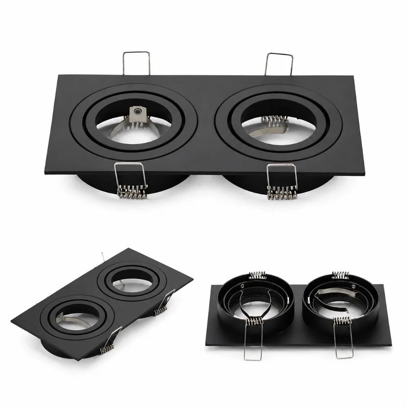JOYINLED 1/10PCS Black White Double Head Recessed Spotlight Frame Square LED Ceiling Downlight Trim Fixture GU10 MR16 Housing