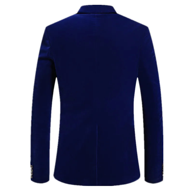 Men's Blue Long Sleeve Blazer Jacket, Business Casual Corduroy Fabric Coats, Korean Slim Style Suit Jackets, Asian Size M-5XL