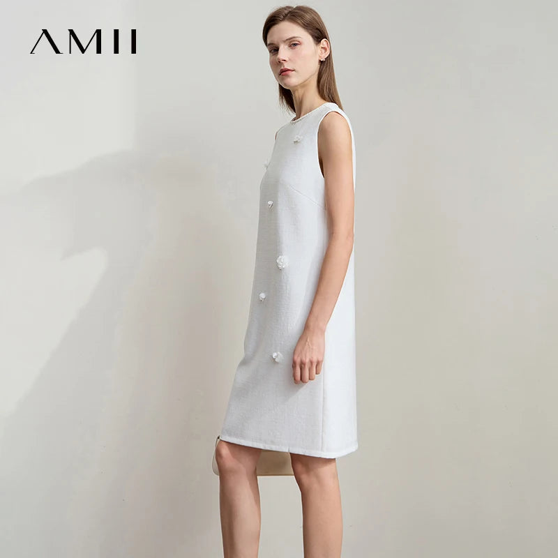 រ៉ូប Amii Minimalist Elegant Summer 2026 រ៉ូបថ្មីសម្រាប់នារី Office Lady ដៃខ្លី O Neck រាងដូចអង្កាំ ម៉ូដសាមញ្ញ 12522055