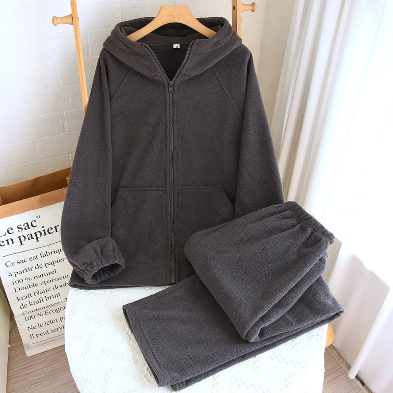 Thickened Warm Sleepwear Plus Size Flannel Pajamas Women Autumn and Winter High Quality Home Clothes Hooded Hot Nightwear Set