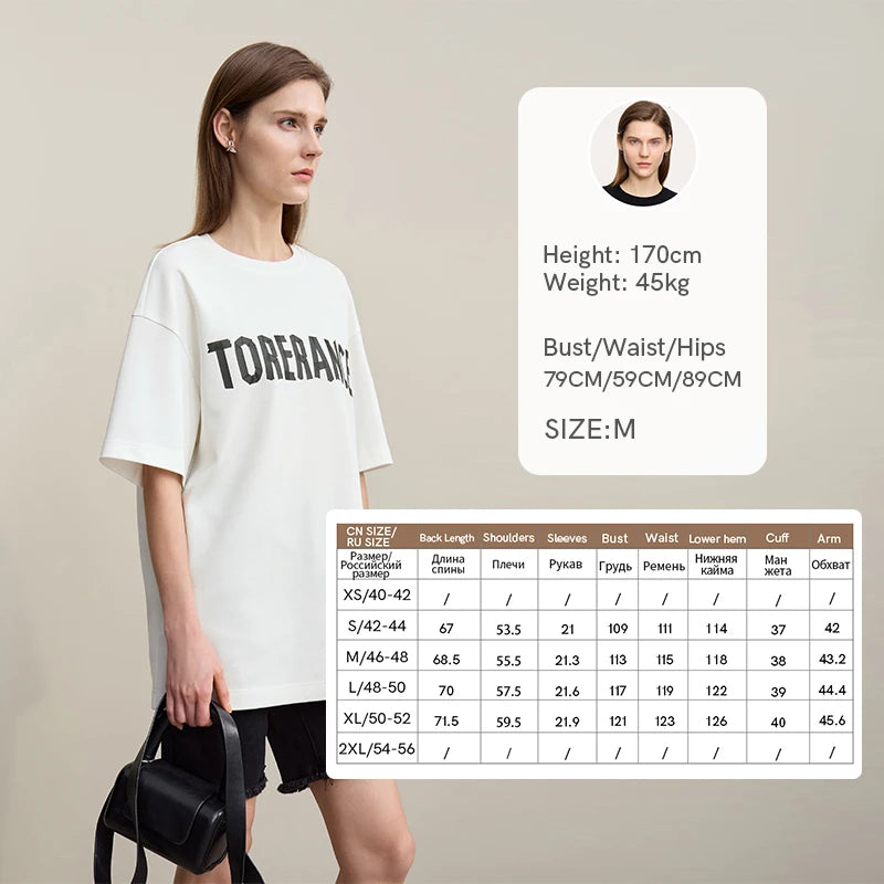 Amii Short Sleeve T-shirt 2026 Summer New Round Neck Letter Printted Cotton T-shirt Women's Loose Casual Tee Tops 12621088
