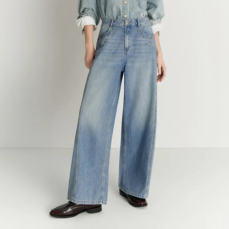 Semir Women Jeans Panelled Wide Leg Loose Fit 2026 Autumn Streetwear HighWaist Urban Casual Everyday Denim Pants