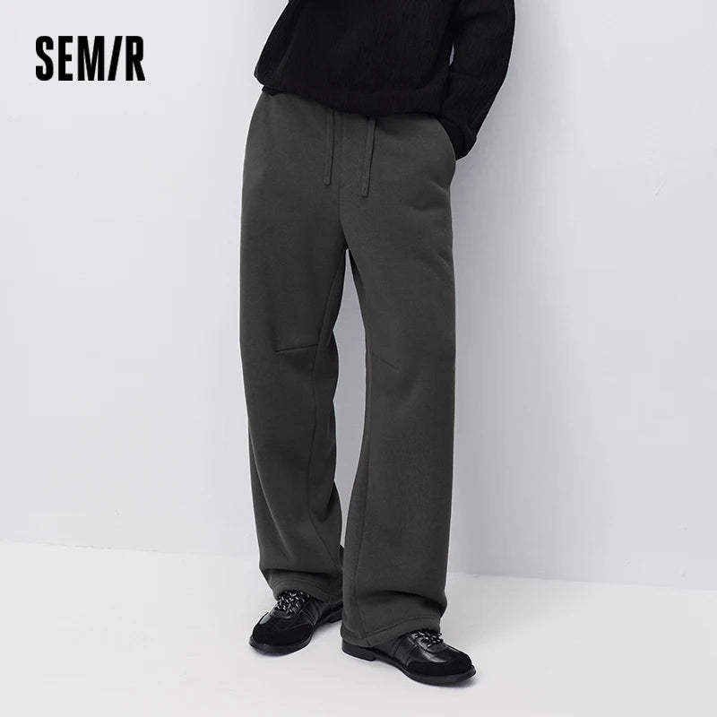 Semir Men Casual Pants Solid Color Drawstring Loose Fit Straight Leg 2026 New Winter Daily Wear Urban Casual Style