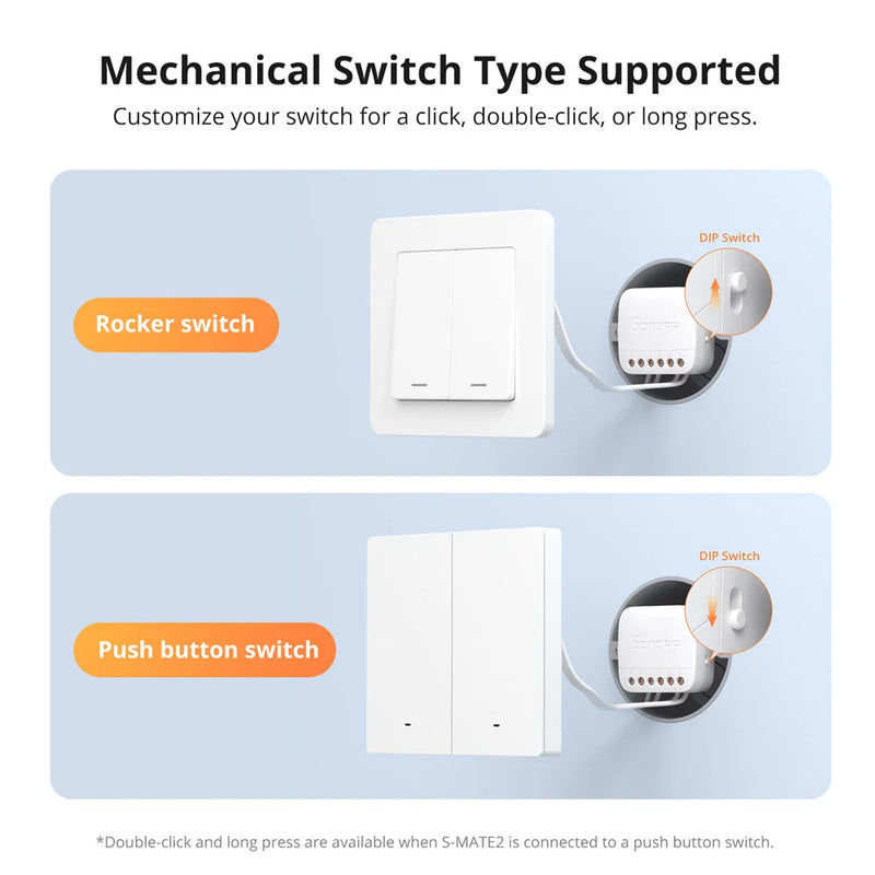 SONOFF S-MATE2 Extreme Switch Mate Local Control Mechanical Switch Support MINI Size Two-Way eWeLink Remote Control via MINIR4