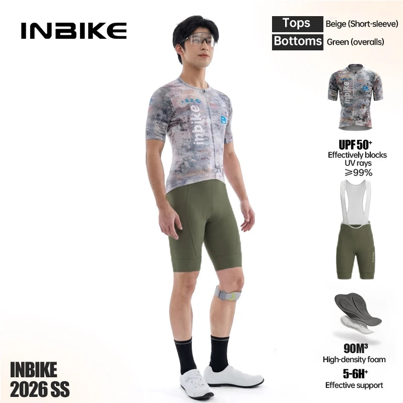 INBIKE Pro Men's Road Bike Jersey Bib Pants Set Breathable Quick Dry Summer Cycling Short Sleeve Top Clothing with Multi-Pockets