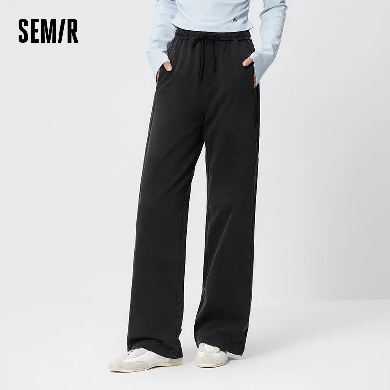 Semir Vintage Pants Women Spring Distressed Cotton Split Design Leg Lengthening Retro Slouchy Street Wide Leg Trousers