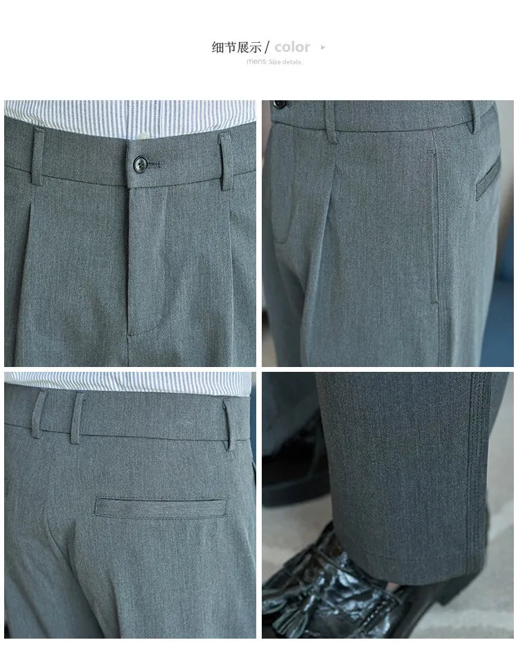 Men's Black Dress Pants for Summer and Fall; Gray Stretch Wide-leg Trousers for Spring; Asian Sizes 29–38.