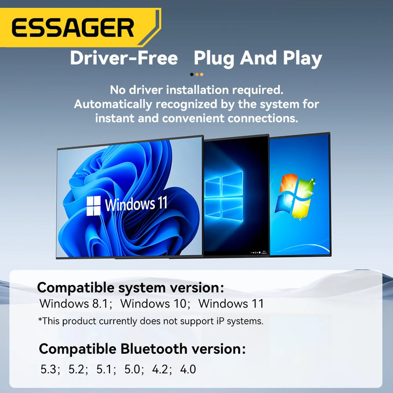 Essager USB Bluetooth 5.4 5.3 Dongle Adapter for PC Bluetooth Receiver & Transmitter for Bluetooth Keyboard/Mouse Drive Free 20M