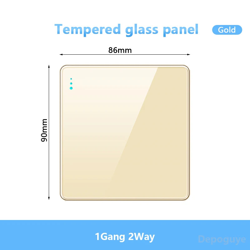 Gold UK 13A Tempered Glass USB Socket Plug,18W Type-C Fast charging Universal 3pin Dual Power Outlet,Wall 2way Light Switch