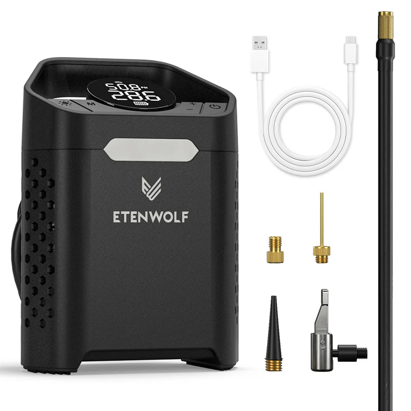ETENWOLF ស្នប់ខ្យល់ចល័ត ស្នប់បំប៉ោងសំបកកង់ 100% សម្រាប់ប្រើប្រាស់ប្រចាំថ្ងៃ និងកាបូបសម្រាប់ដាក់ Powerbank ស្នប់អគ្គិសនី សម្រាប់រថយន្ត ម៉ូតូ កង់