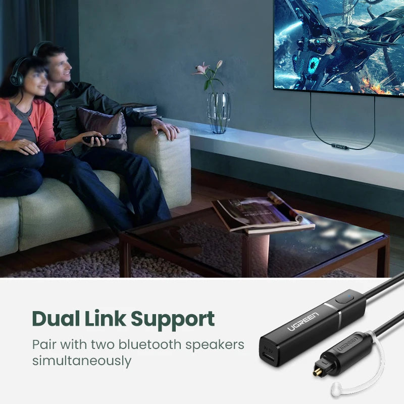 UGREEN Bluetooth Transmitter with aptX HD Adaptive 5.4 TV PC HD Digital Toslink Optical SPDIF Adapter Audio Wireless Transmitter