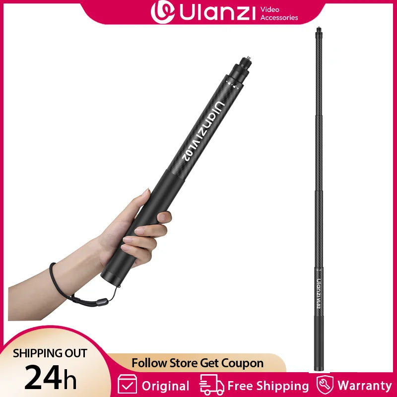ដំបងថតរូប Ulanzi VL02 ប្រវែង 2.7 ម៉ែត្រ ធ្វើពីសរសៃកាបូន អាចពង្រីកបាន សម្រាប់កាមេរ៉ា Gopro Insta 360 DJI Action ទូរស័ព្ទដៃ ជាមួយវីស 1/4"