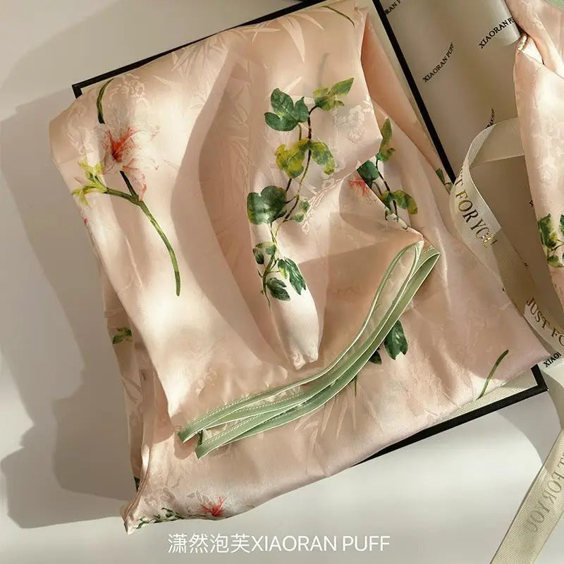 High End Silk Satin Sleepwear Women Elegant Printed Spring Autumn Home Clothing Long Sleeve Ladies Nightwear Pyjamas Femme Set
