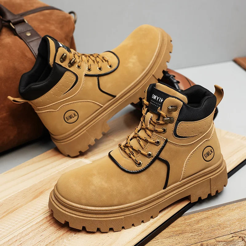 Men's boots autumn winter new fashion casual yellow boots anti slip soft sole comfort outdoor boots youth high top tooling boots