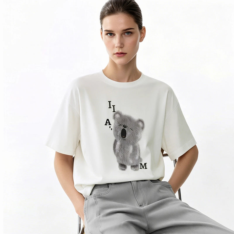Amii Short Sleeve T-Shirt 2026 Summer New Round Neck Printed Stretch Cotton Tee Shirt Loose Fit Casual Top For Women 12642008