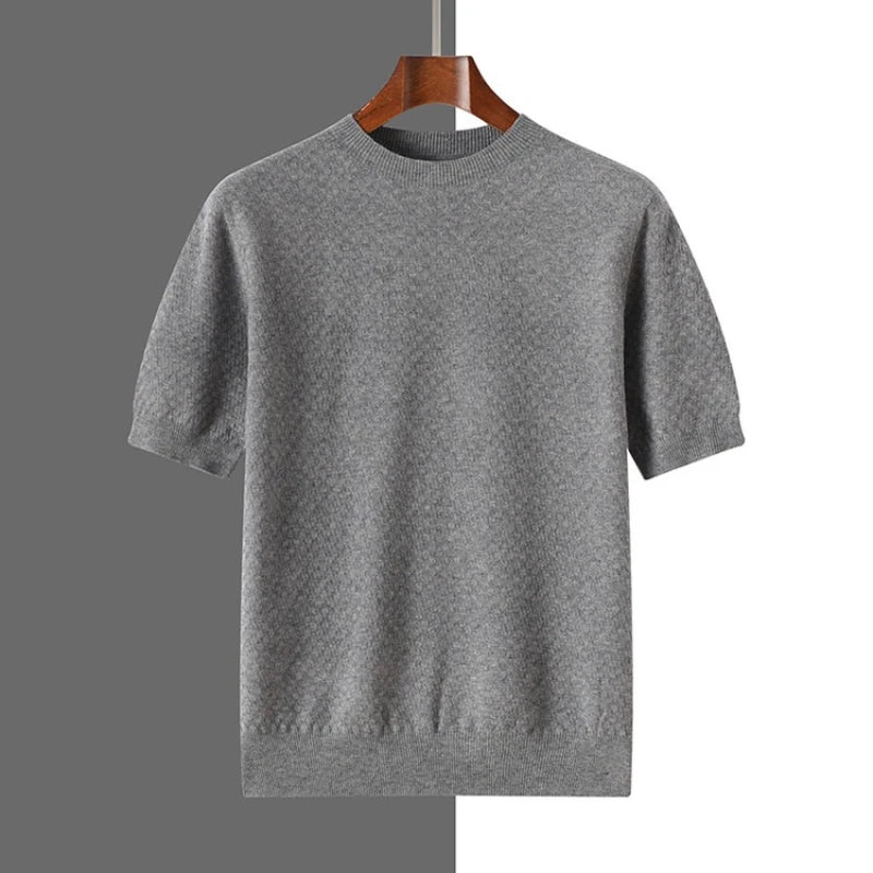 Men's Knit Short Sleeve T-Shirt – Solid Color Crew Neck Casual Top, Soft Breathable Wear for Business & Daily Style